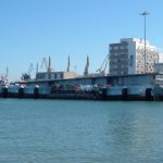 Passenger Boarding Bridge at ferries terminal in Cadiz Harbour